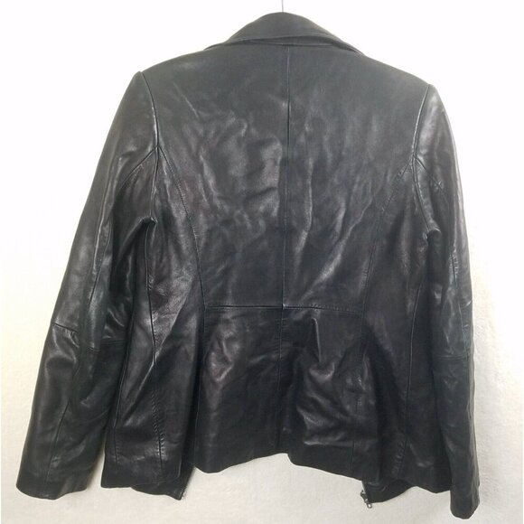 BP Women's Genuine Lamb Skin Leather Jacket Size S Button Front Black pocket - Picture 7 of 15